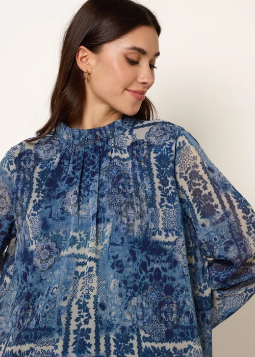 Blue Vanilla Navy High Neck Paisley Print Puffball Top - S Image 3