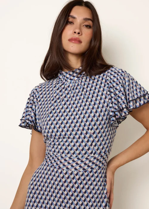 Blue Vanilla Multi High Neck Angel Sleeve Mini Dress - 16 Image 3