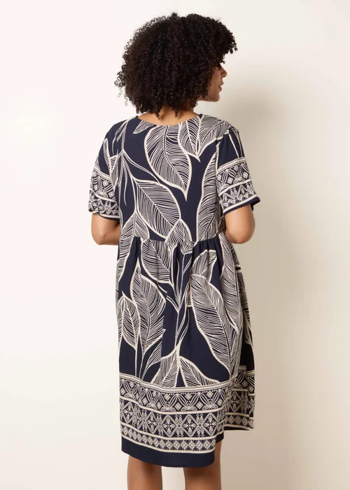 Blue Vanilla Navy Dress With Tropical Leaf Print - M/L Image 4