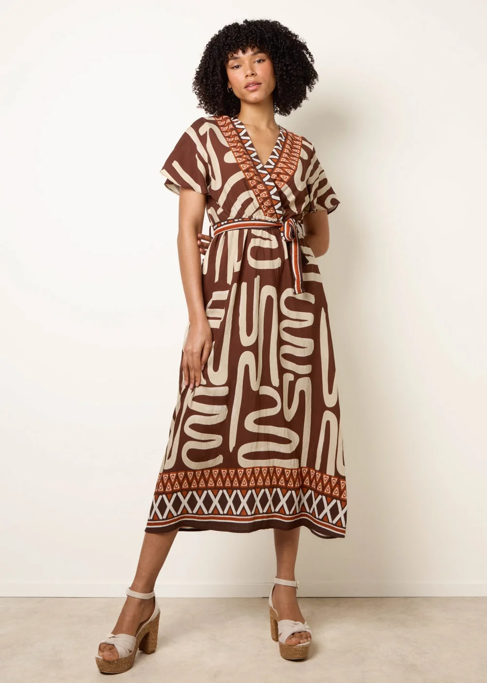 Blue Vanilla Brown Dress With Abstract Print - M/L Image 3
