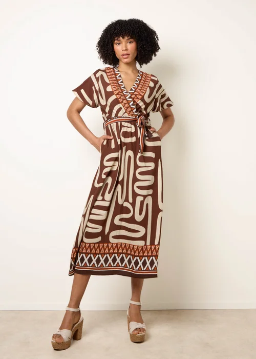 Blue Vanilla Brown Dress With Abstract Print - M/L Image 1