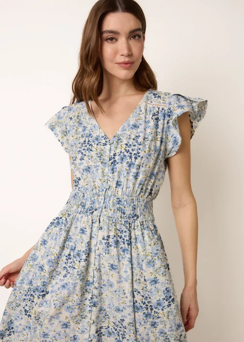 Blue Vanilla Blue Ditsy Floral Print Shirred Waist Button Front Maxi Dress - L Image 2