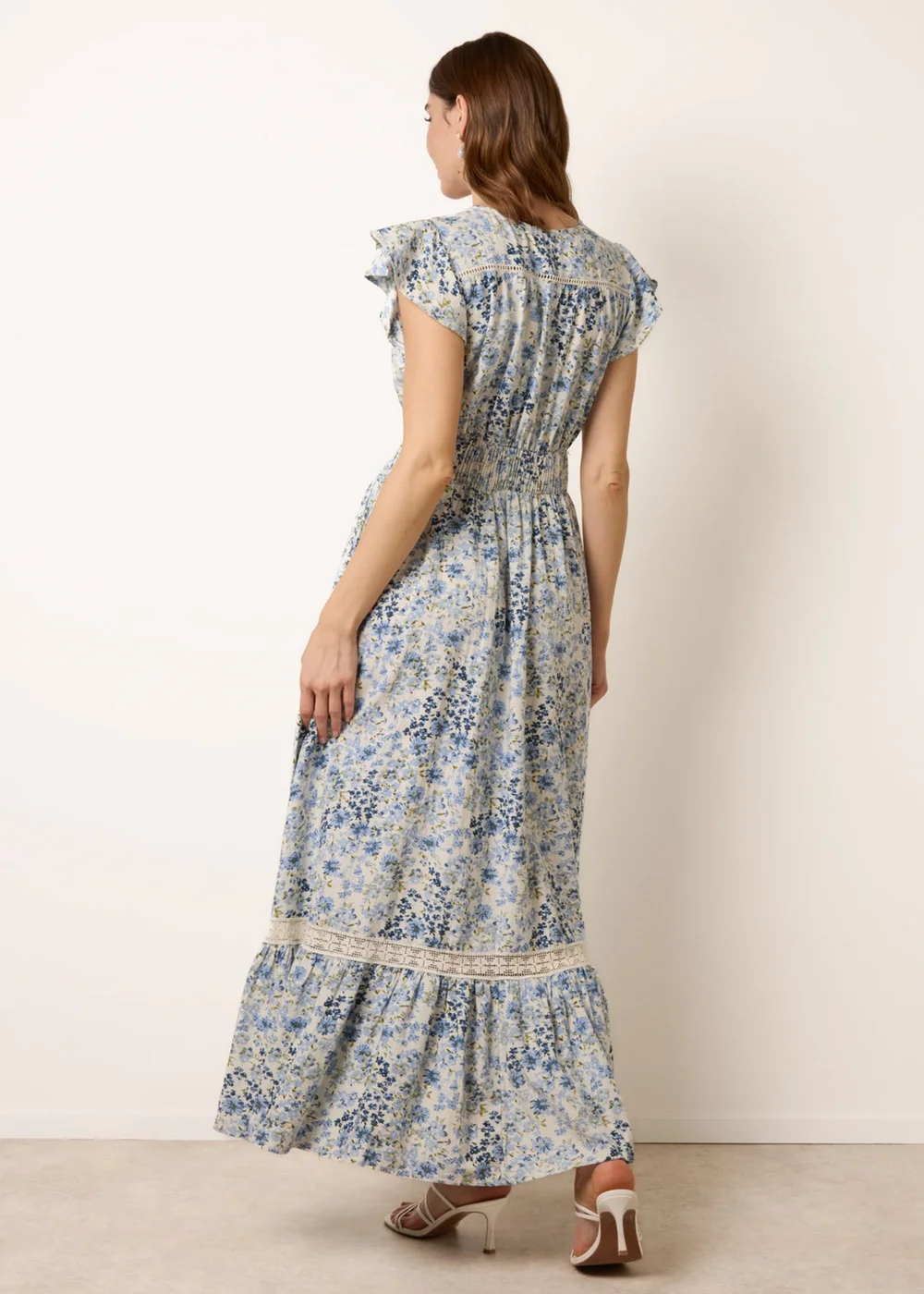 Blue Vanilla Blue Ditsy Floral Print Shirred Waist Button Front Maxi Dress - L Image 4