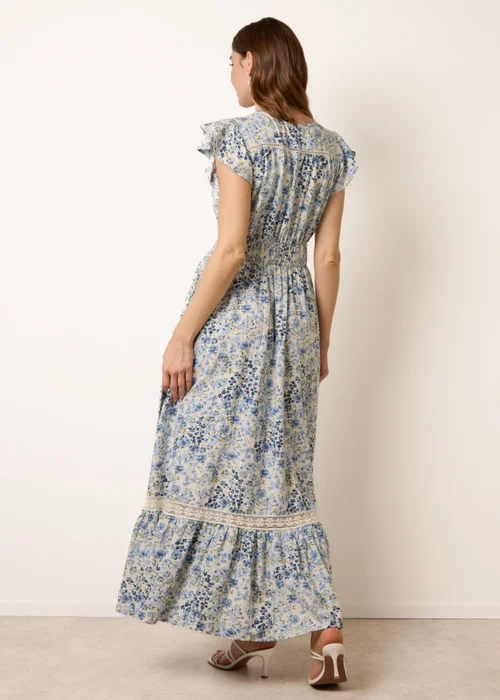 Blue Vanilla Blue Ditsy Floral Print Shirred Waist Button Front Maxi Dress - L Image 4