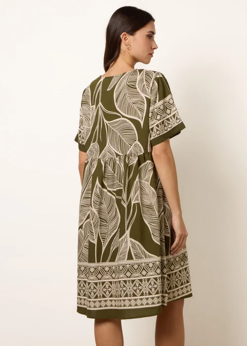 Blue Vanilla Khaki Dress With Tropical Leaf Print - S/M Image 4