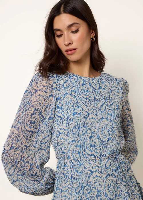 Blue Vanilla Blue Puff Sleeve Godet Dress With Self Tie - 14 Image 2