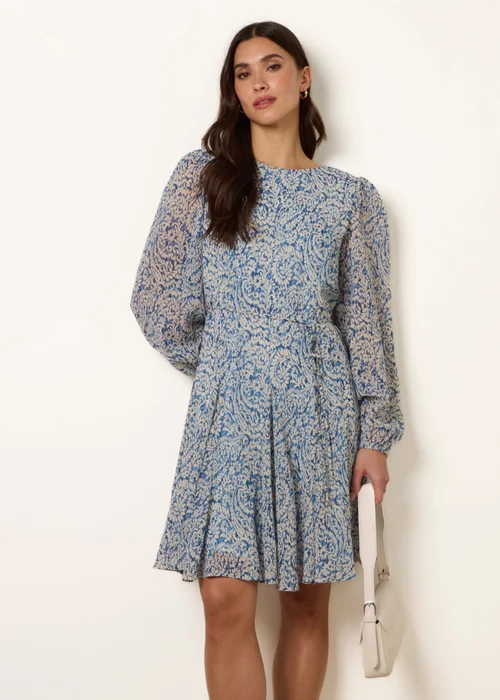 Blue Vanilla Blue Puff Sleeve Godet Dress With Self Tie - 14 Image 3
