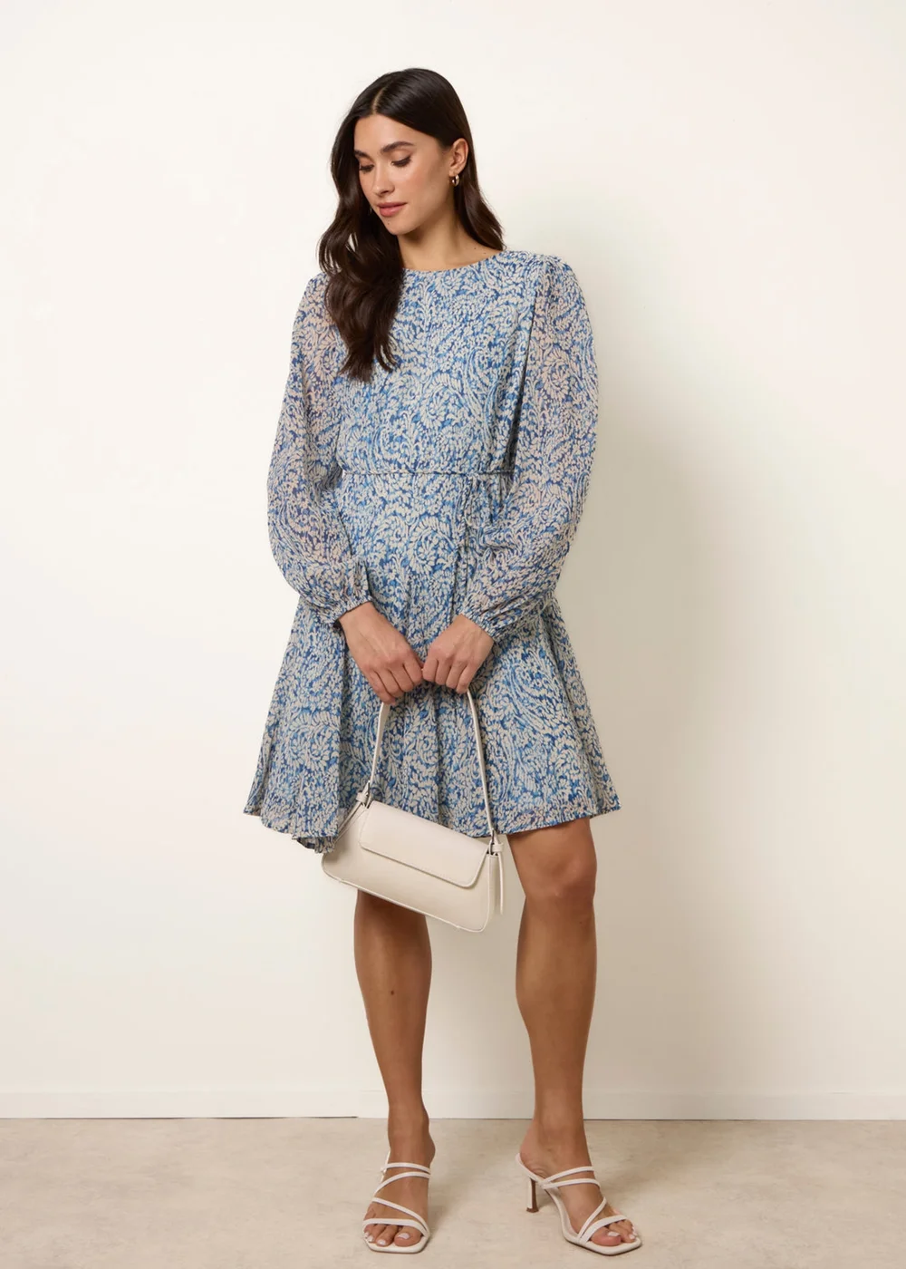 Blue Vanilla Blue Puff Sleeve Godet Dress With Self Tie - 14 Image 1