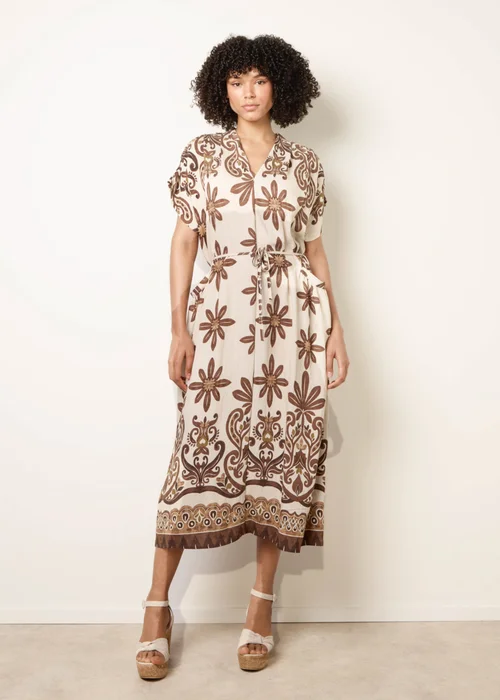 Blue Vanilla Brown Dress With Bold Floral Print - One Size Image 3