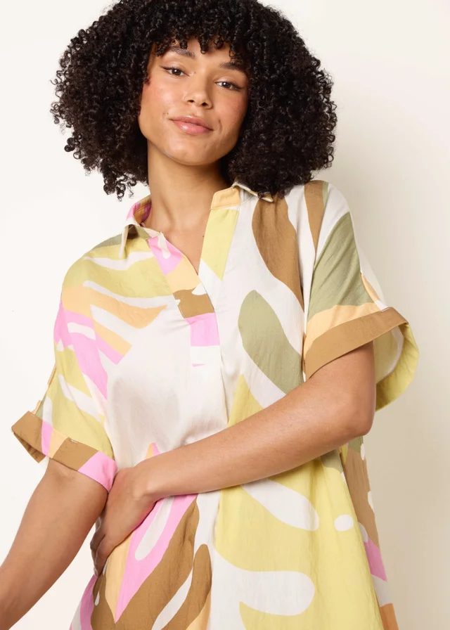 Blue Vanilla Multi Vibrant Oversized Shirt Midi Dress