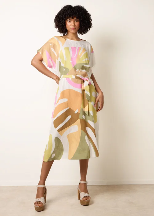 Blue Vanilla Multi Vibrant Oversized Tie Waist Crew Neck Midi Dress - One Size Image 1