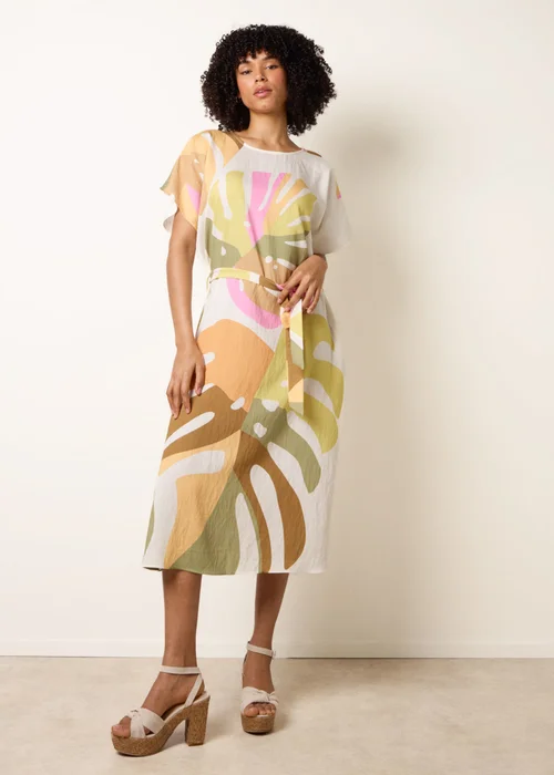 Blue Vanilla Multi Vibrant Oversized Tie Waist Crew Neck Midi Dress - One Size Image 3
