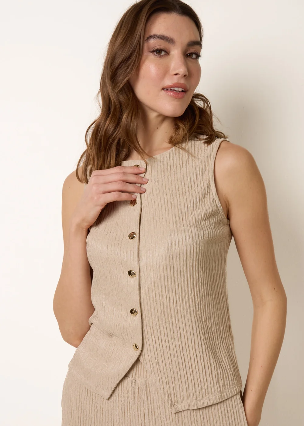 Blue Vanilla Stone Crew Neck Button Through Vest - S Image 1