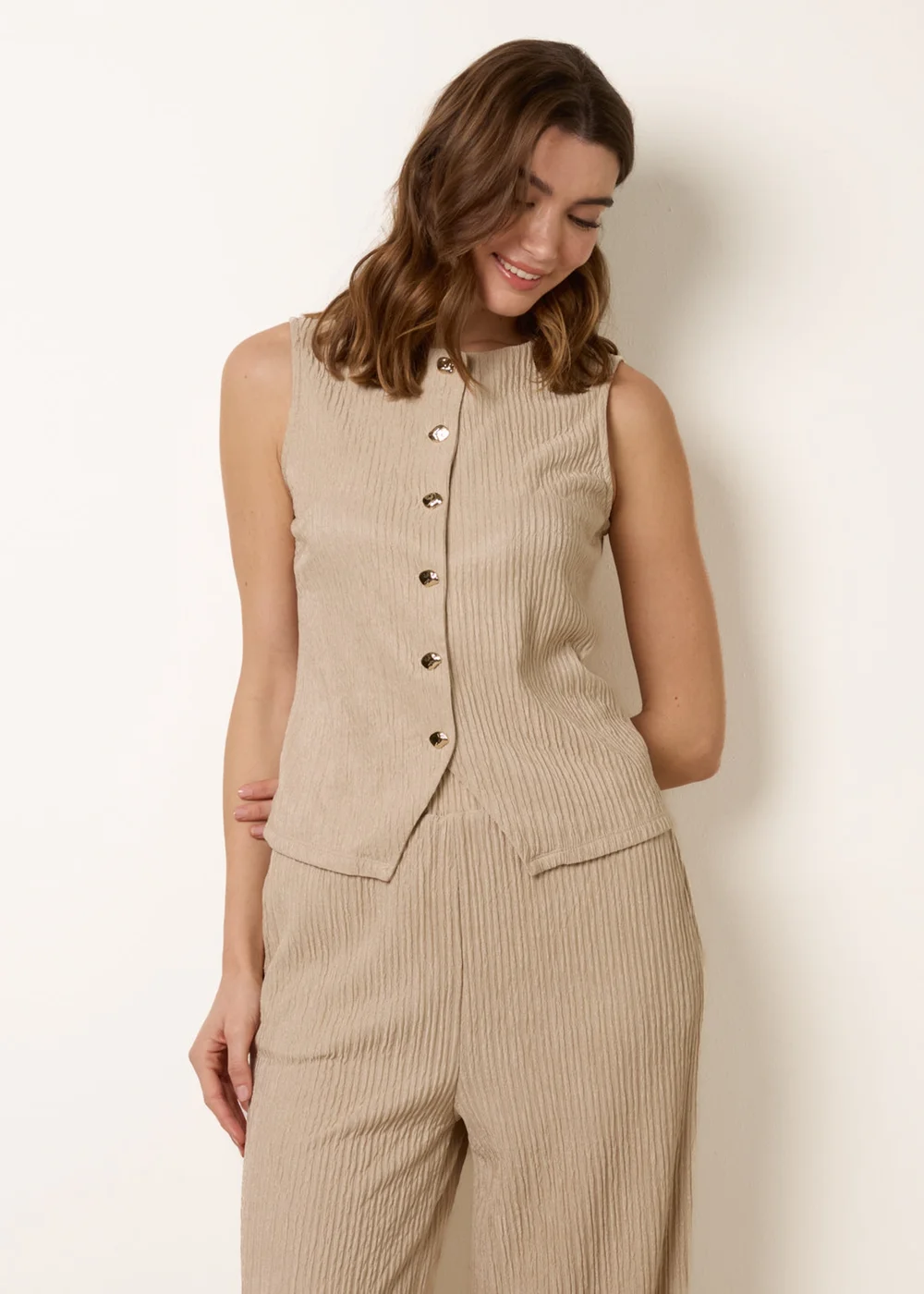 Blue Vanilla Stone Crew Neck Button Through Vest - S Image 3