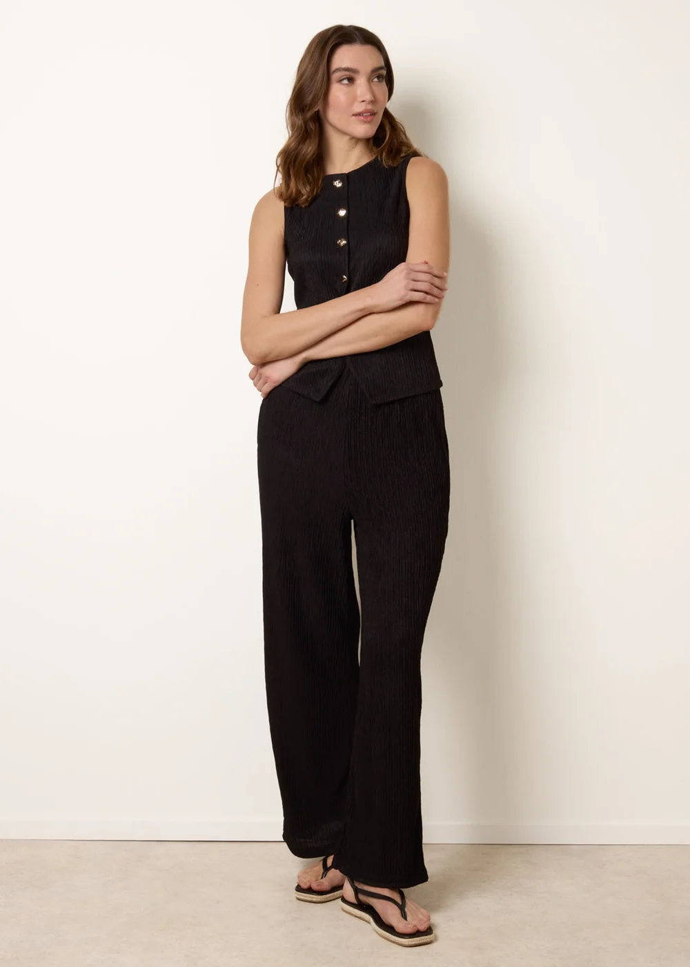 Blue Vanilla Black Crew Neck Button Through Vest - S Image 3