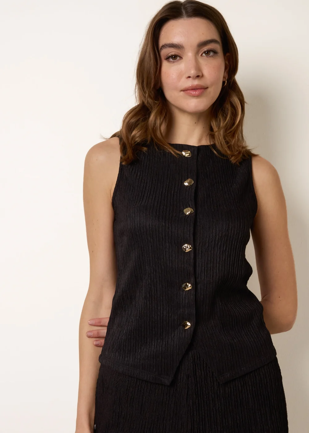 Blue Vanilla Black Crew Neck Button Through Vest - S Image 4