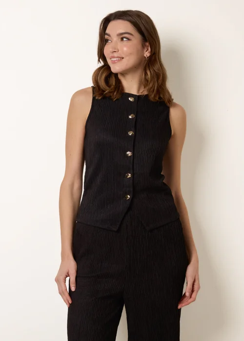 Blue Vanilla Black Crew Neck Button Through Vest - S Image 2