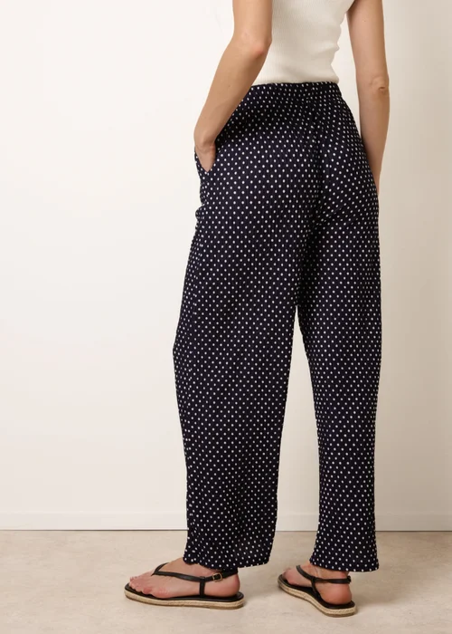 Blue Vanilla Navy Spot Print Crinkle Wide Leg Trousers - L Image 4
