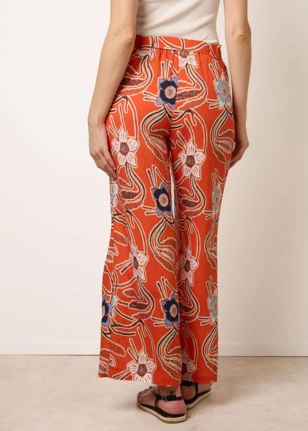 Blue Vanilla Orange Paper Bag Tie Waist Wide Leg Trousers - M Image 4