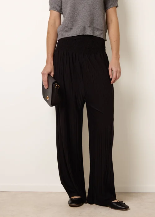 Blue Vanilla Black Shirred Waist Pleated Wide Leg Trousers - One Size Image 2