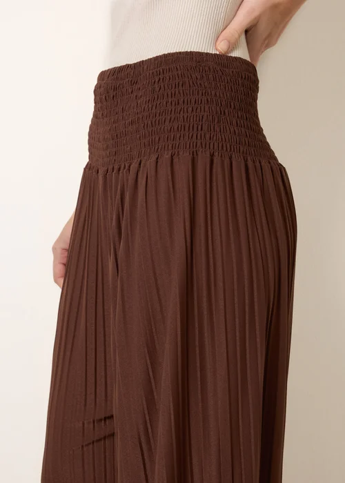 Blue Vanilla Brown Shirred Waist Pleated Wide Leg Trousers - One Size Image 3