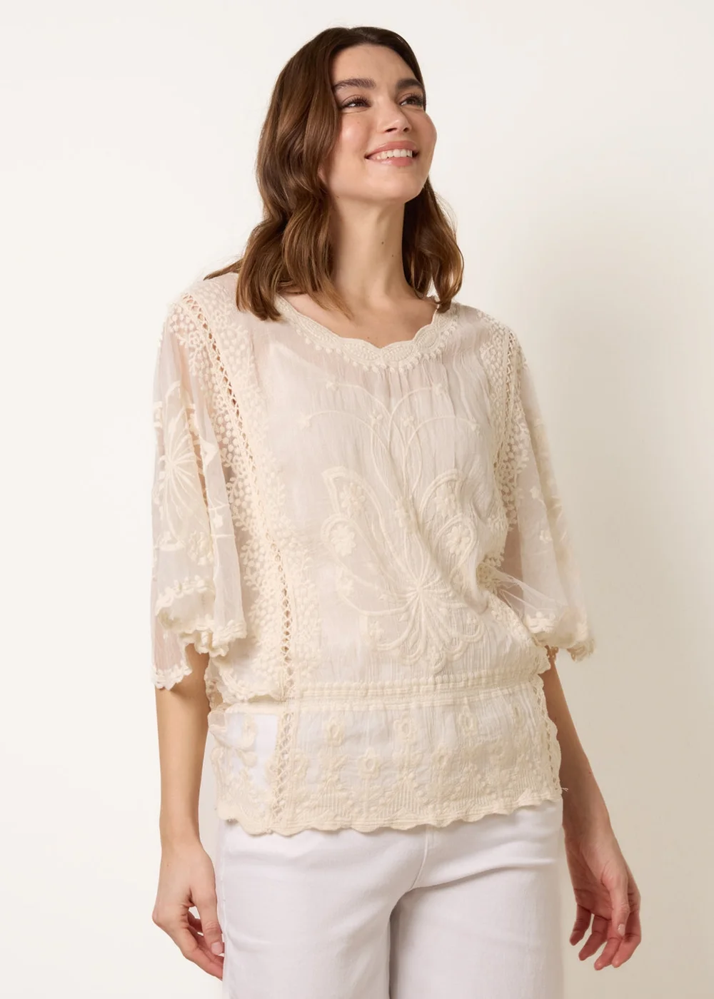 Blue Vanilla Stone Floral Lace Butterfly Sleeve Blouse - M/L Image 3