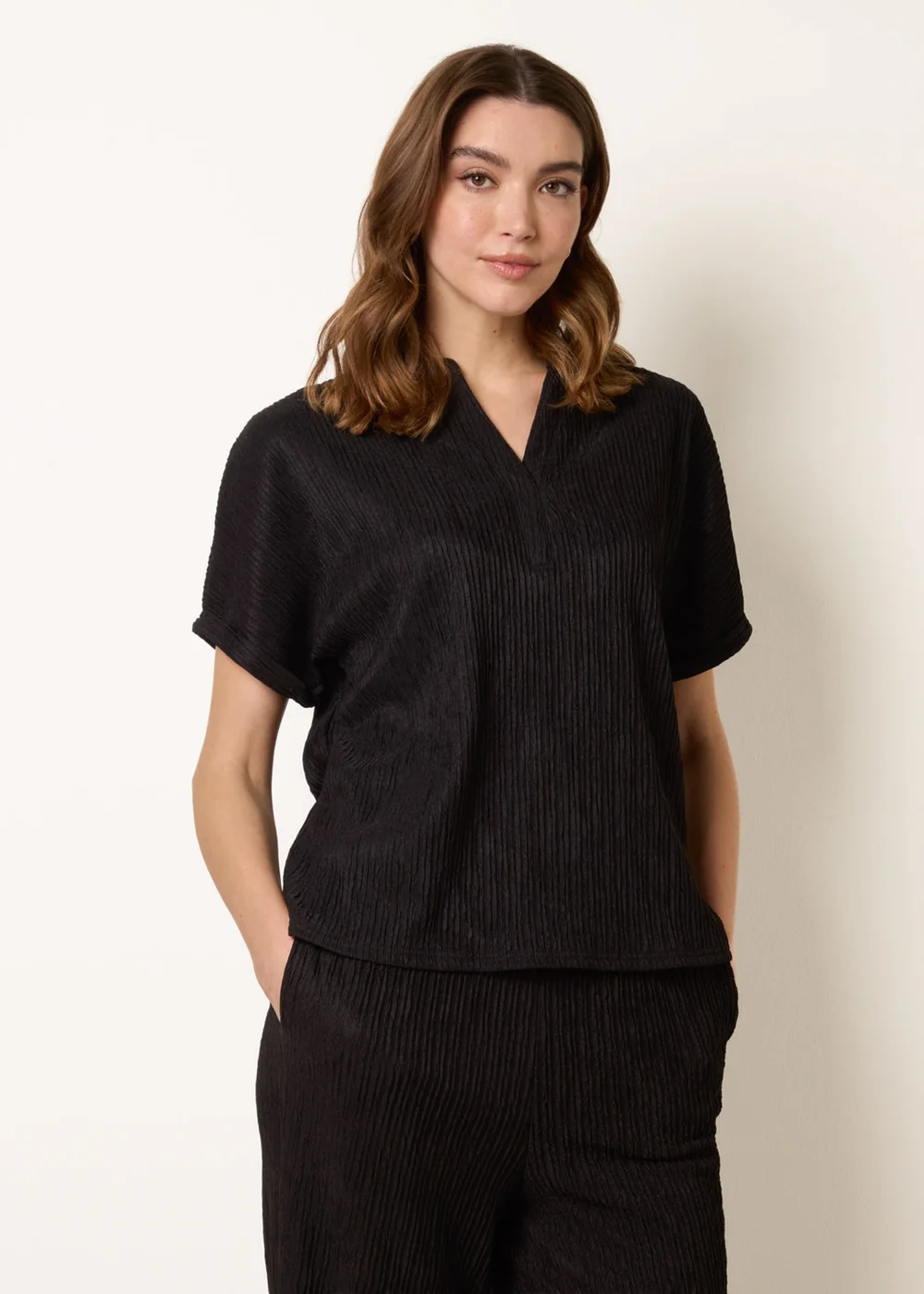 Blue Vanilla Black Grandad Collar Oversized Top - S Image 1