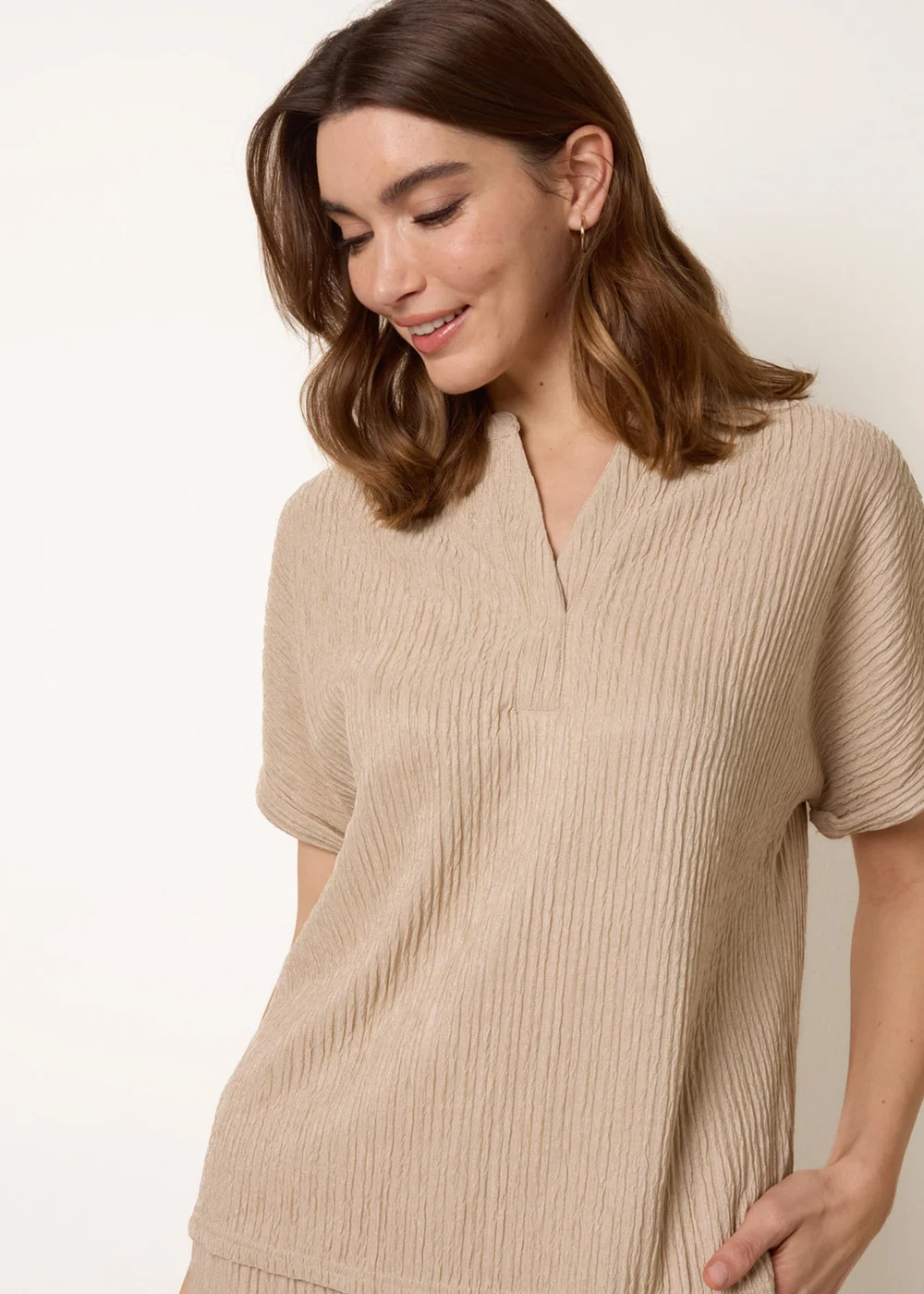 Blue Vanilla Stone Grandad Collar Oversized Top - S Image 1