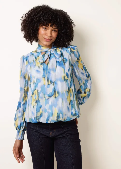 Blue Vanilla Multi Pussybow Puffball Top - M Image 1