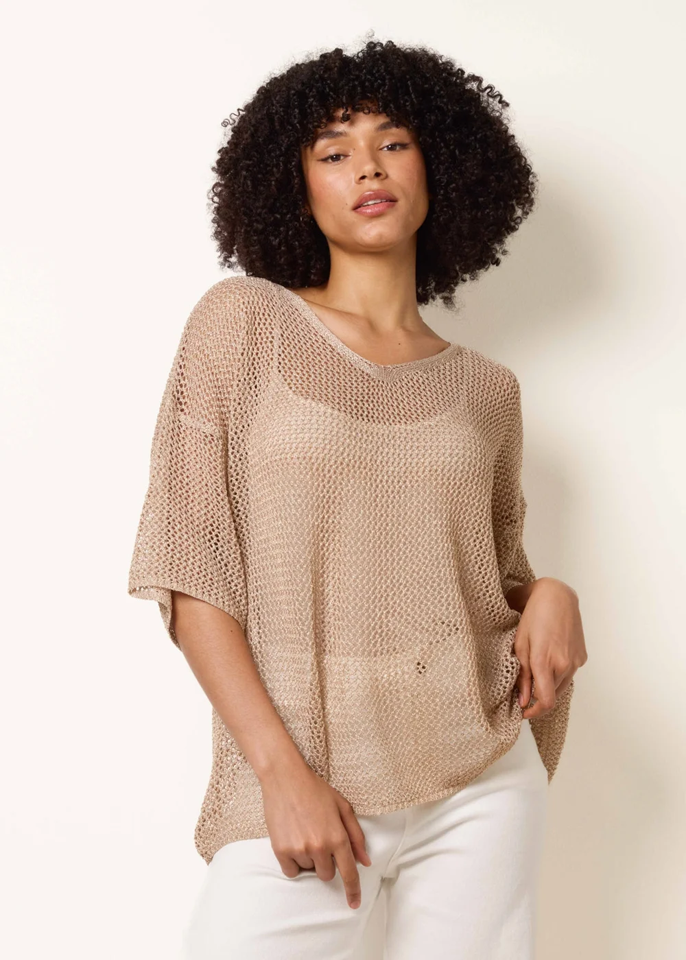 Blue Vanilla Gold V Neck Crochet Top - One Size Image 2