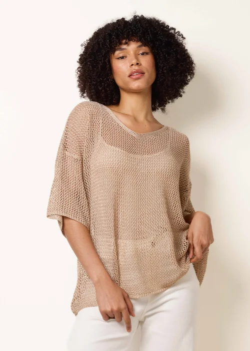 Blue Vanilla Gold V Neck Crochet Top - One Size Image 2