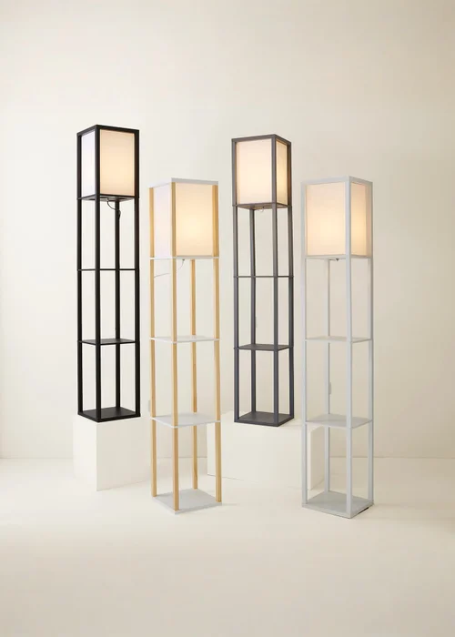 ValueLights Struttura Grey Wooden Shelves Floor Lamp - One Size Image 6