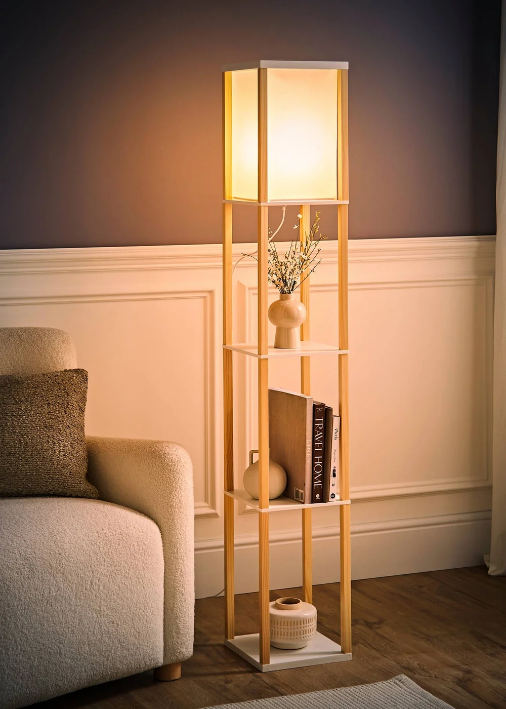 ValueLights Struttura Oak Wooden Shelves Floor Lamp - One Size Image 2
