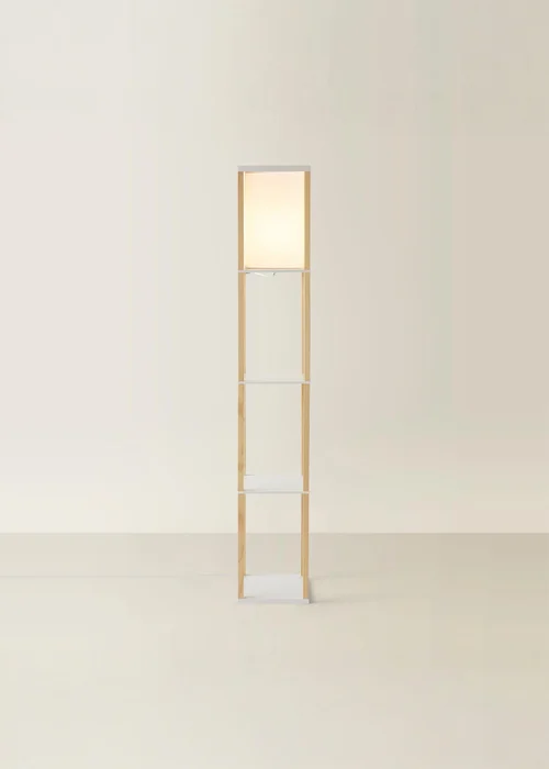 ValueLights Struttura Oak Wooden Shelves Floor Lamp - One Size Image 4