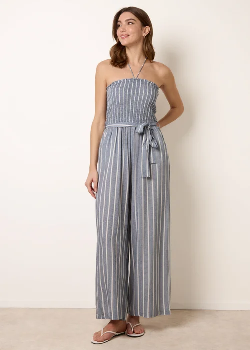 Blue Vanilla Blue Bardot Tie Neck Pinstripe Jumpsuit - L/XL Image 2