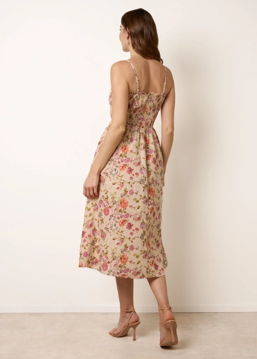 Blue Vanilla Multi Floral Shirred Strappy Midi Dress - M Image 4