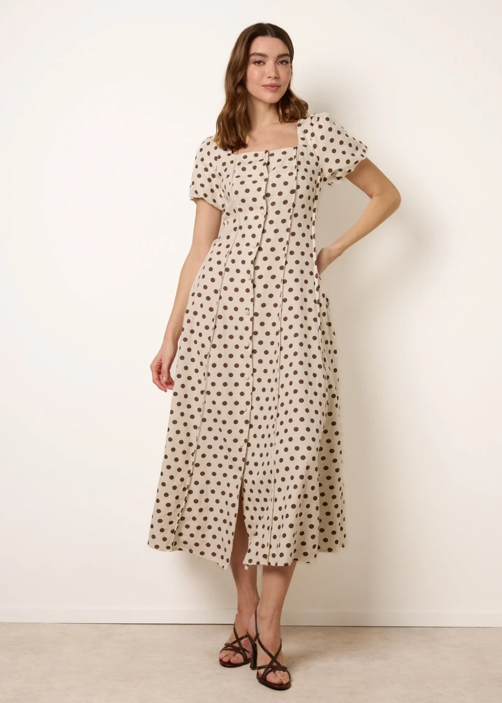 Blue Vanilla Cream Milkmaid Polka Dot Puff Sleeve Dress - 16 Image 4