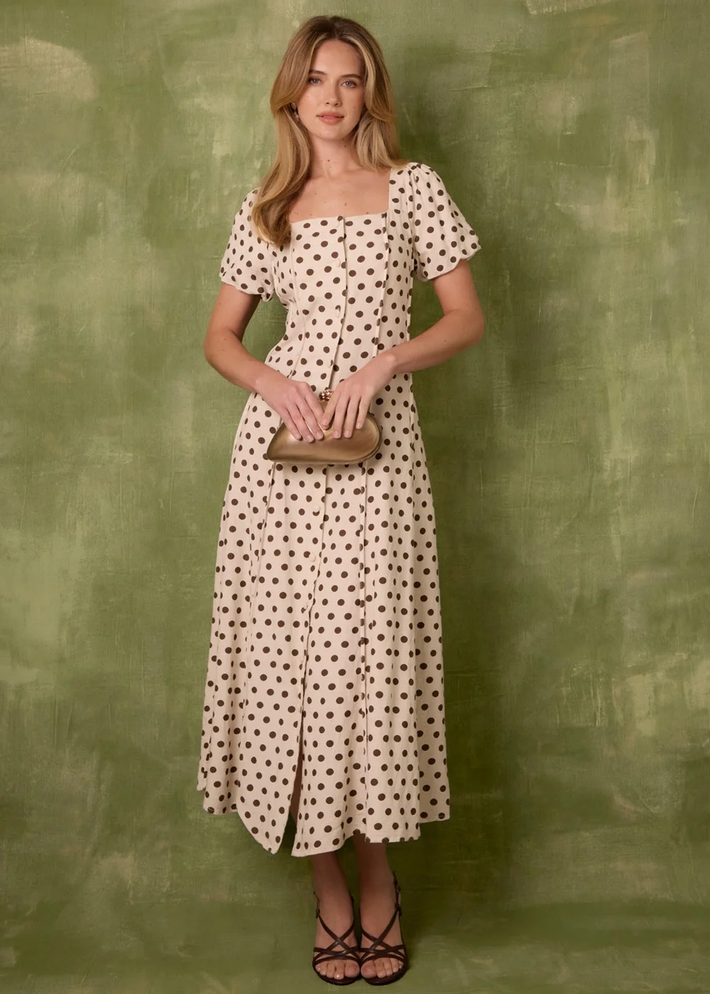 Blue Vanilla Cream Milkmaid Polka Dot Puff Sleeve Dress - 16 Image 1