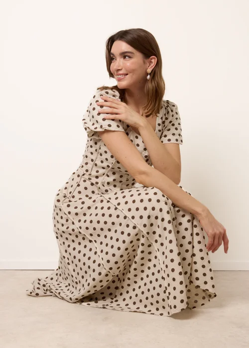 Blue Vanilla Cream Milkmaid Polka Dot Puff Sleeve Dress - 16 Image 3