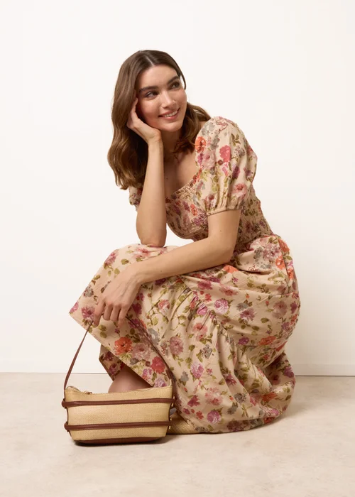 Blue Vanilla Multi Floral Puff Sleeve Shirred Midi Dress - M Image 3