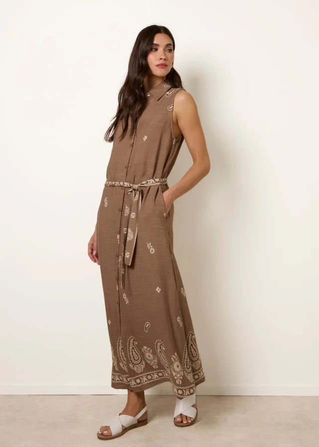 Blue Vanilla Camel Dress With Paisley & Floral Print