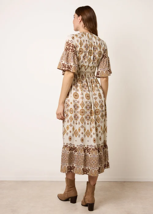 Blue Vanilla Brown V Neck Border Print Dress - M Image 4