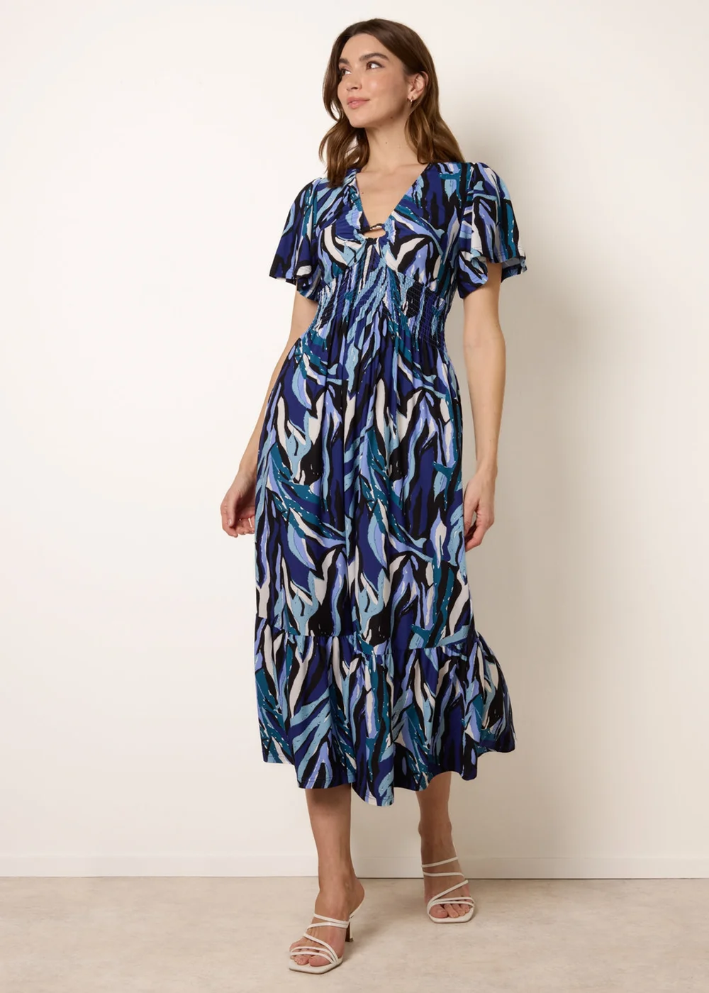 Blue Vanilla Navy Ring Detail Printed Dress - M Image 2