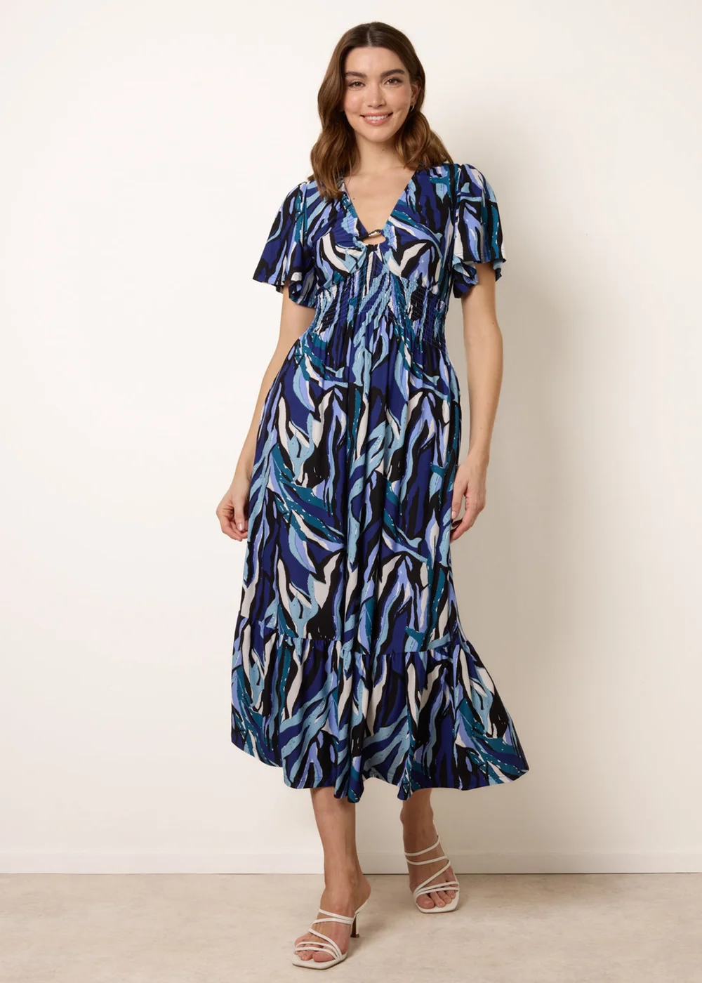 Blue Vanilla Navy Ring Detail Printed Dress - M Image 4