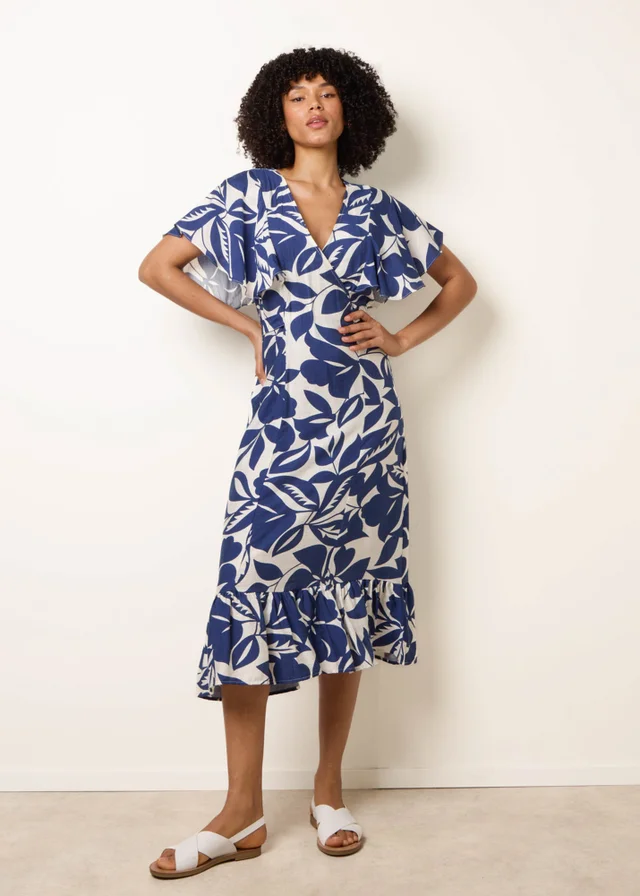 Blue Vanilla Blue Printed V Neck Dress