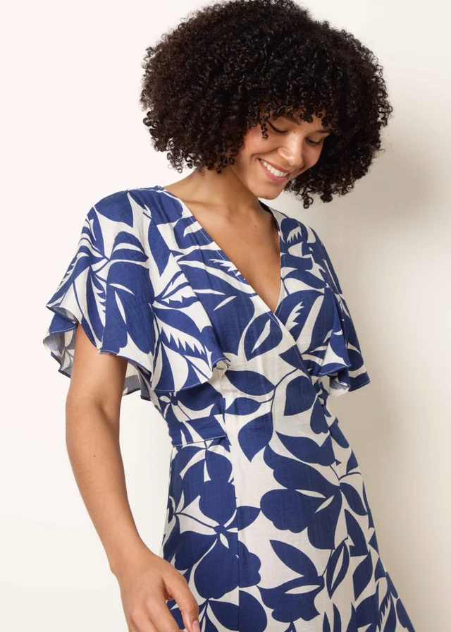 Blue Vanilla Blue Printed V Neck Dress