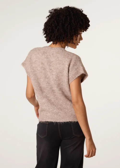 Blue Vanilla Beige Button Front Knitted Short Sleeved Cardigan - 10-12 Image 4