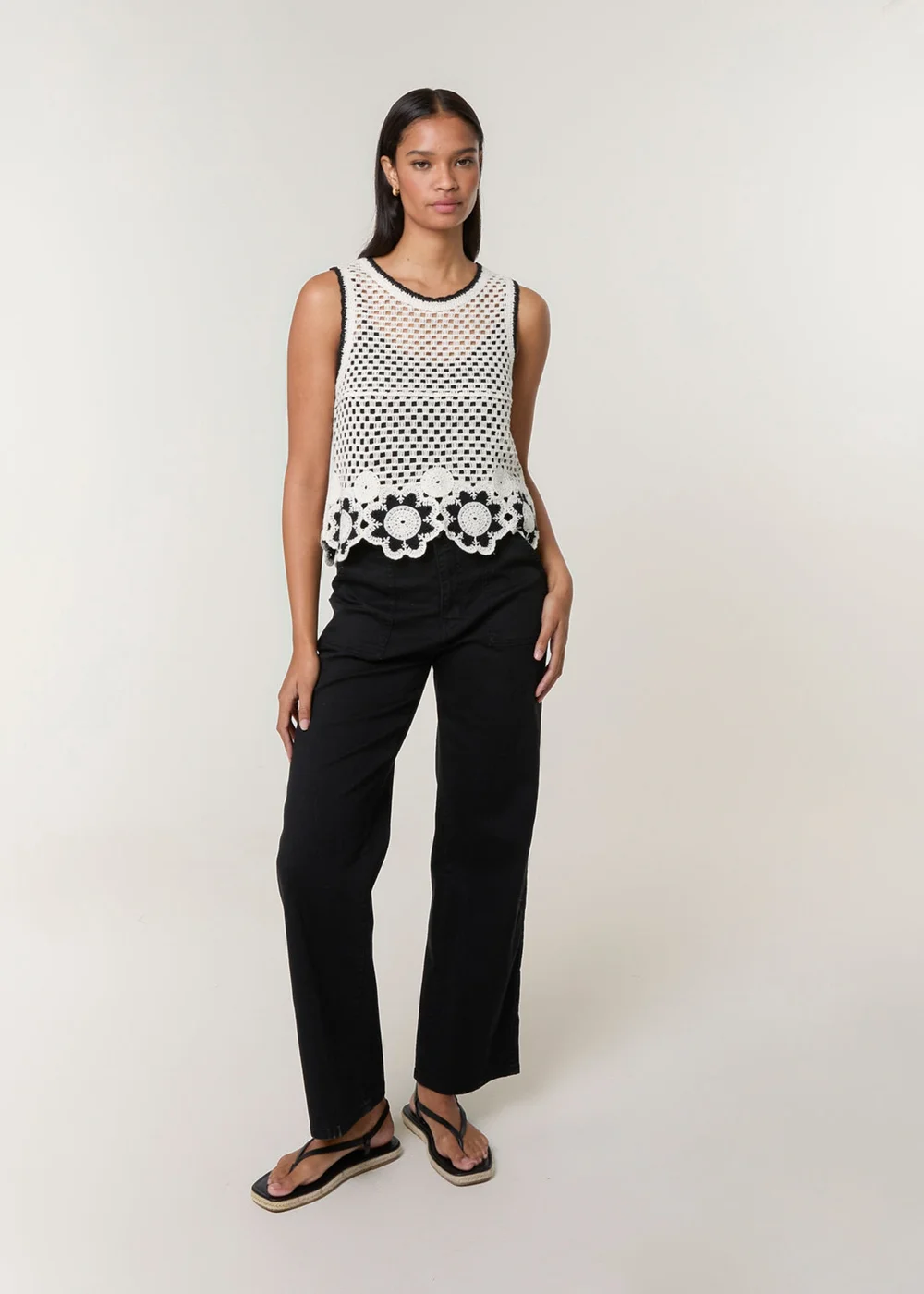 Blue Vanilla Stone Flower Crochet Sleeveless Top - S/M Image 5