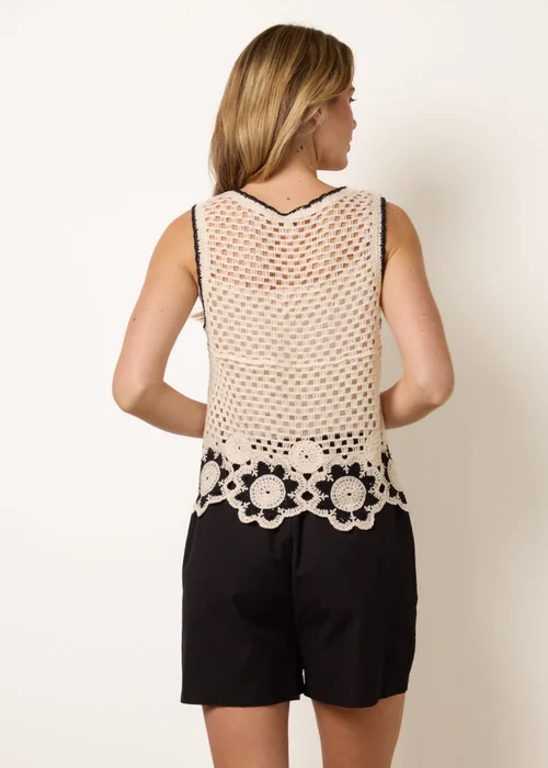 Blue Vanilla Stone Flower Crochet Sleeveless Top - S/M Image 4