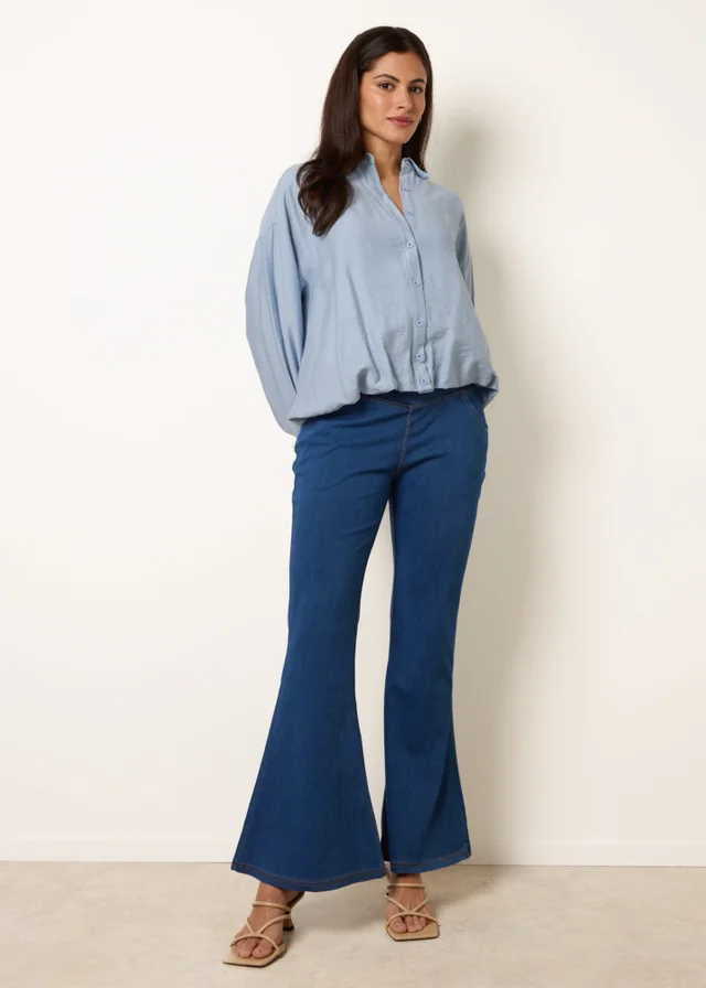 Blue Vanilla Blue Flared Cross Over Waistband Jeans